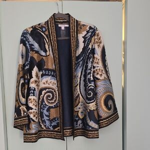 Chico's Paisley Open-Front Cardigan in Blue and Brown